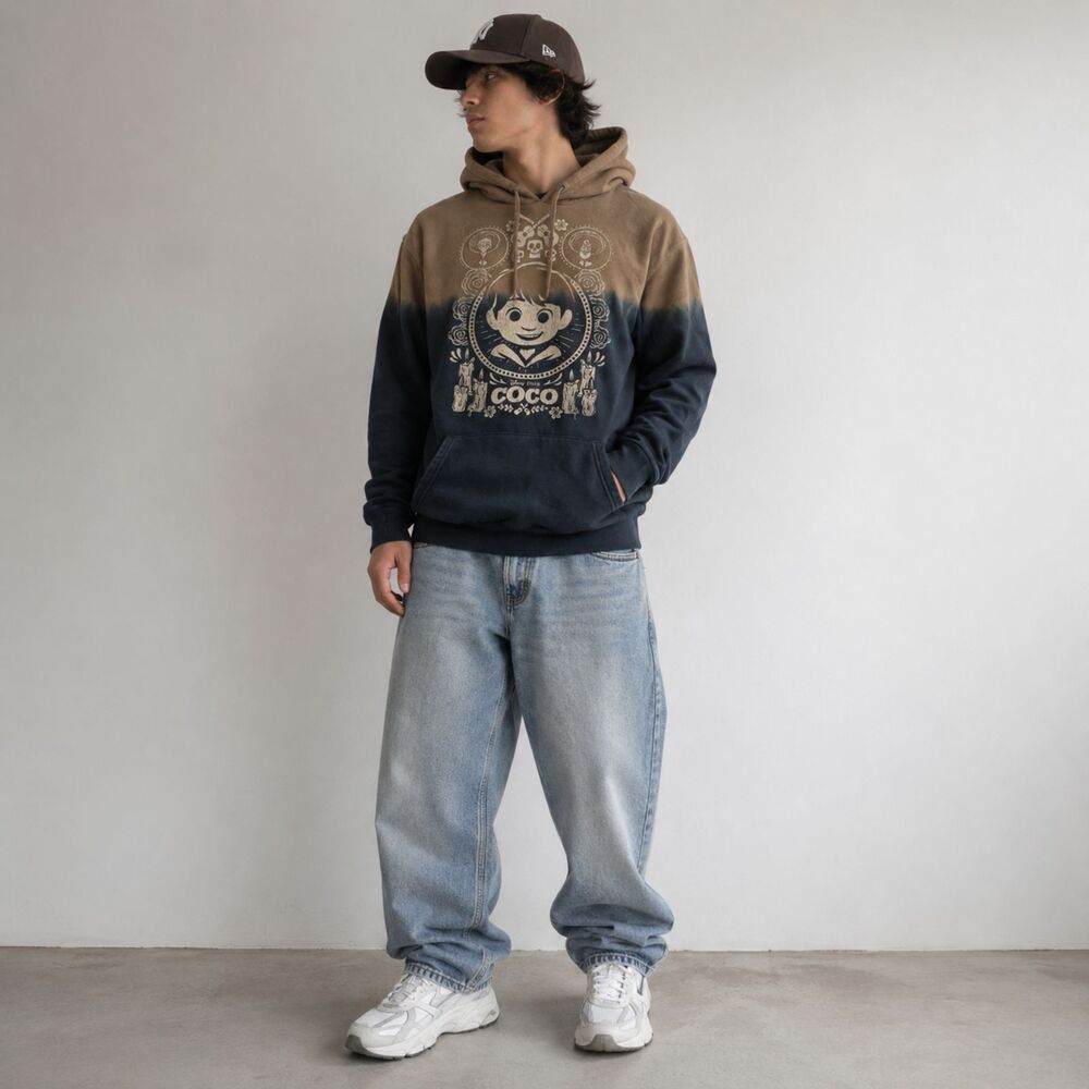 Disney Pixar Coco Miguel Dip Dye Hoodie Brown Black Unisex Small Y2K